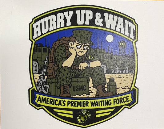 Hurry Up & Wait – full-color funny Marine Corps 3D-printed emblem