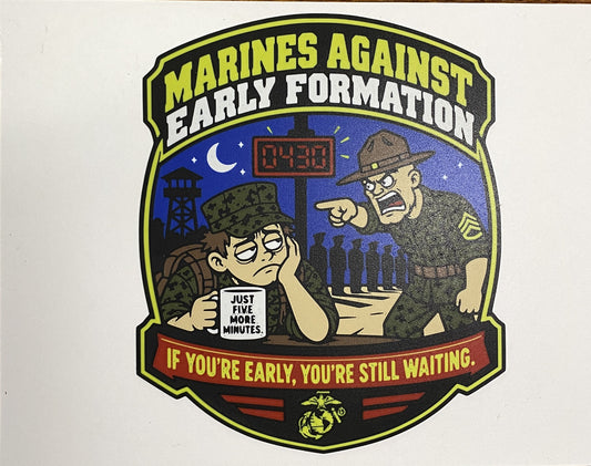 Marines Against Early Formation – full-color funny Marine Corps 3D-printed emblem