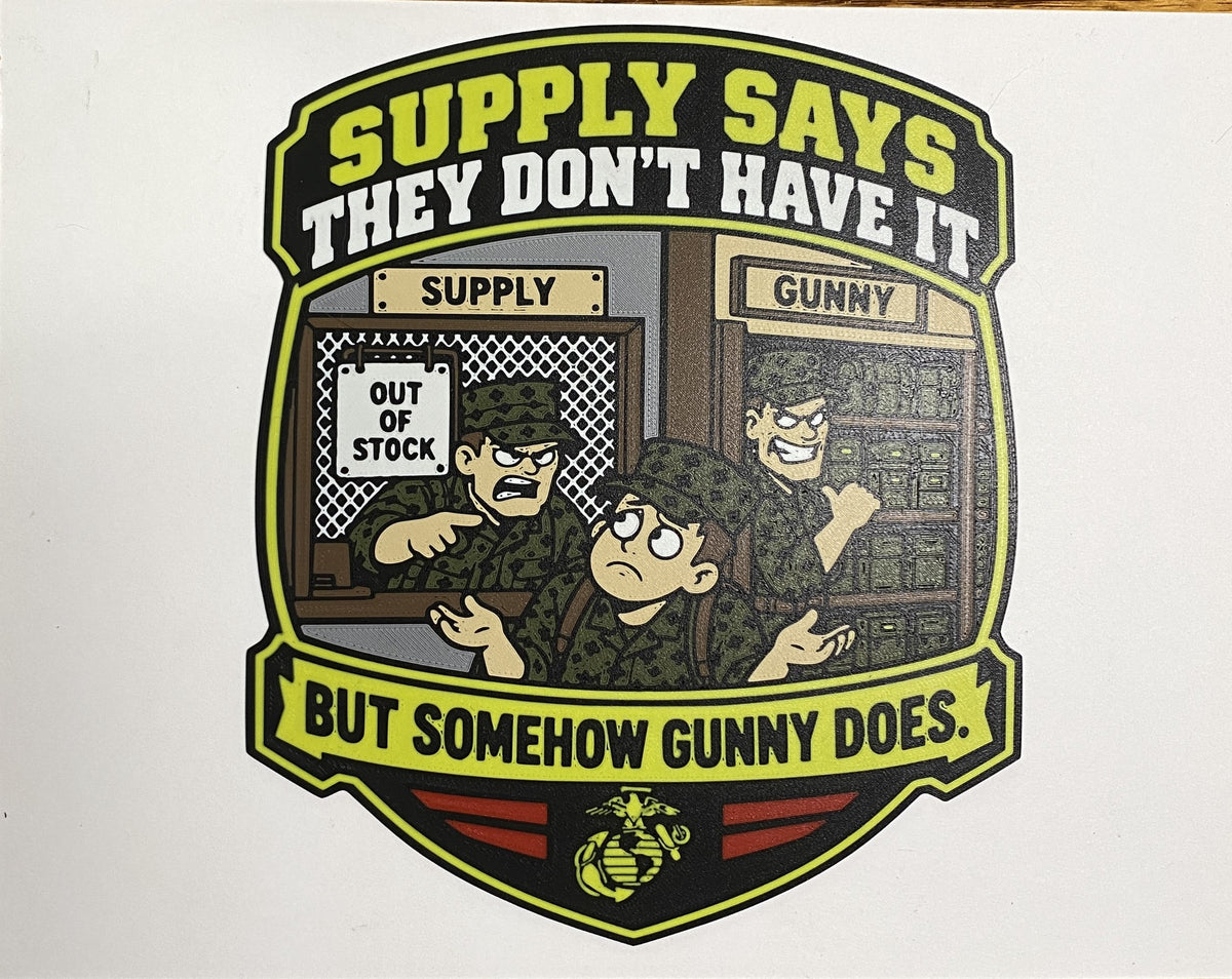 Supply Doesn't Have It – full-color funny Marine Corps 3D-printed emblem
