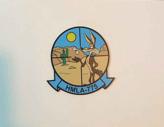 Photograph of the HMLA-775 3D-printed emblem by Heritage Forge Designs