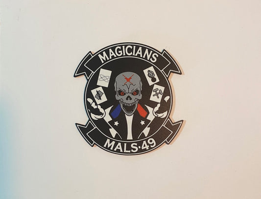 Photograph of the MALS-49 Magicians 3D-printed emblem by Heritage Forge Designs