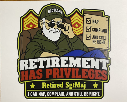Retirement Has Privileges retired SgtMaj Marine Corps emblem