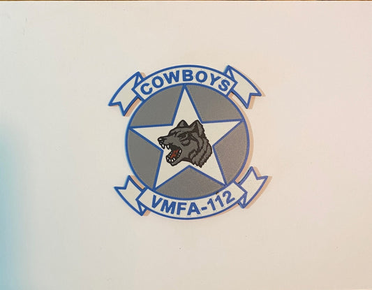 Photograph of the VMFA-112 Cowboys 3D-printed emblem by Heritage Forge Designs