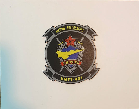 Photograph of the VMFT-401 Snipers 3D-printed emblem by Heritage Forge Designs