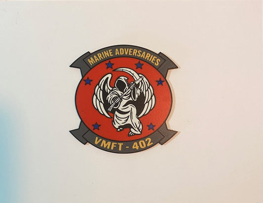 Photograph of the VMFT-402 Marine Adversaries 3D-printed emblem by Heritage Forge Designs