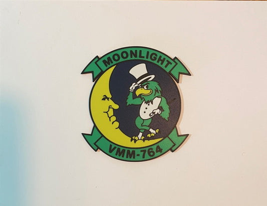 Photograph of the VMM-764 Moonlight 3D-printed emblem by Heritage Forge Designs