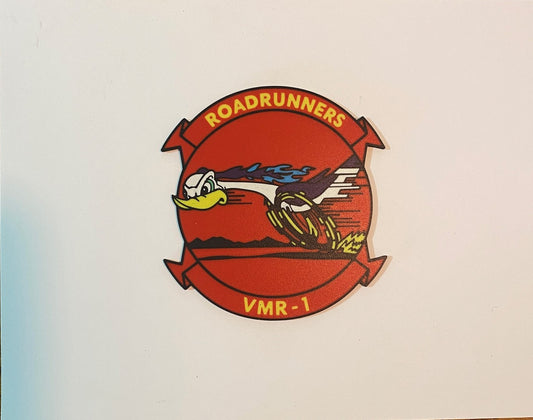 Photograph of the VMR-1 Roadrunners 3D-printed emblem by Heritage Forge Designs
